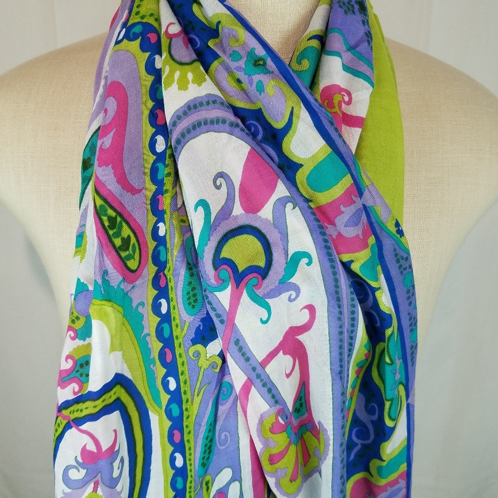Etro Multicolor Paisley Silk Scarf - Purple, Pink, Green, Blue, White